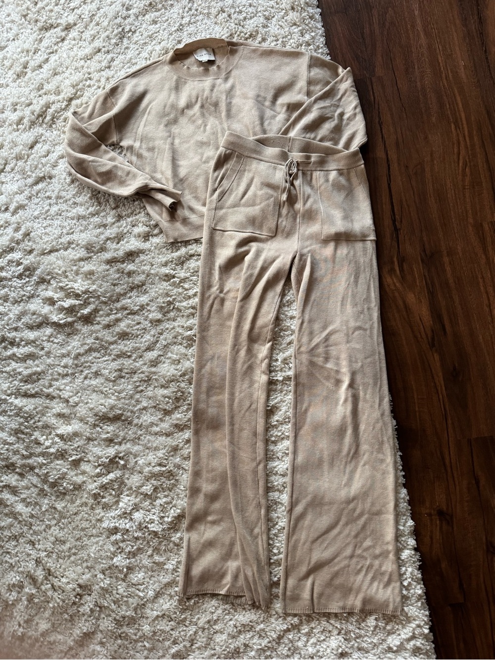 Pink Rose Cream Wide-Leg Knit Lounge Pants • XS